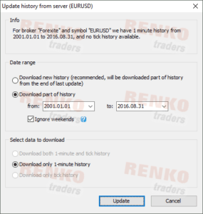 Forex tester 3 – Selecting the Date Range for Data Download